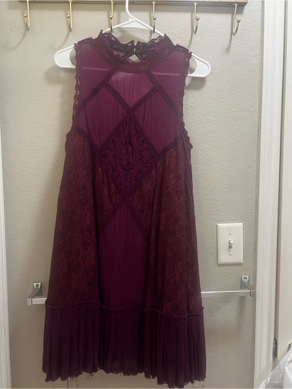 Free People FP One Angel Lace Dress Vintage Wine Burgundy Boho M